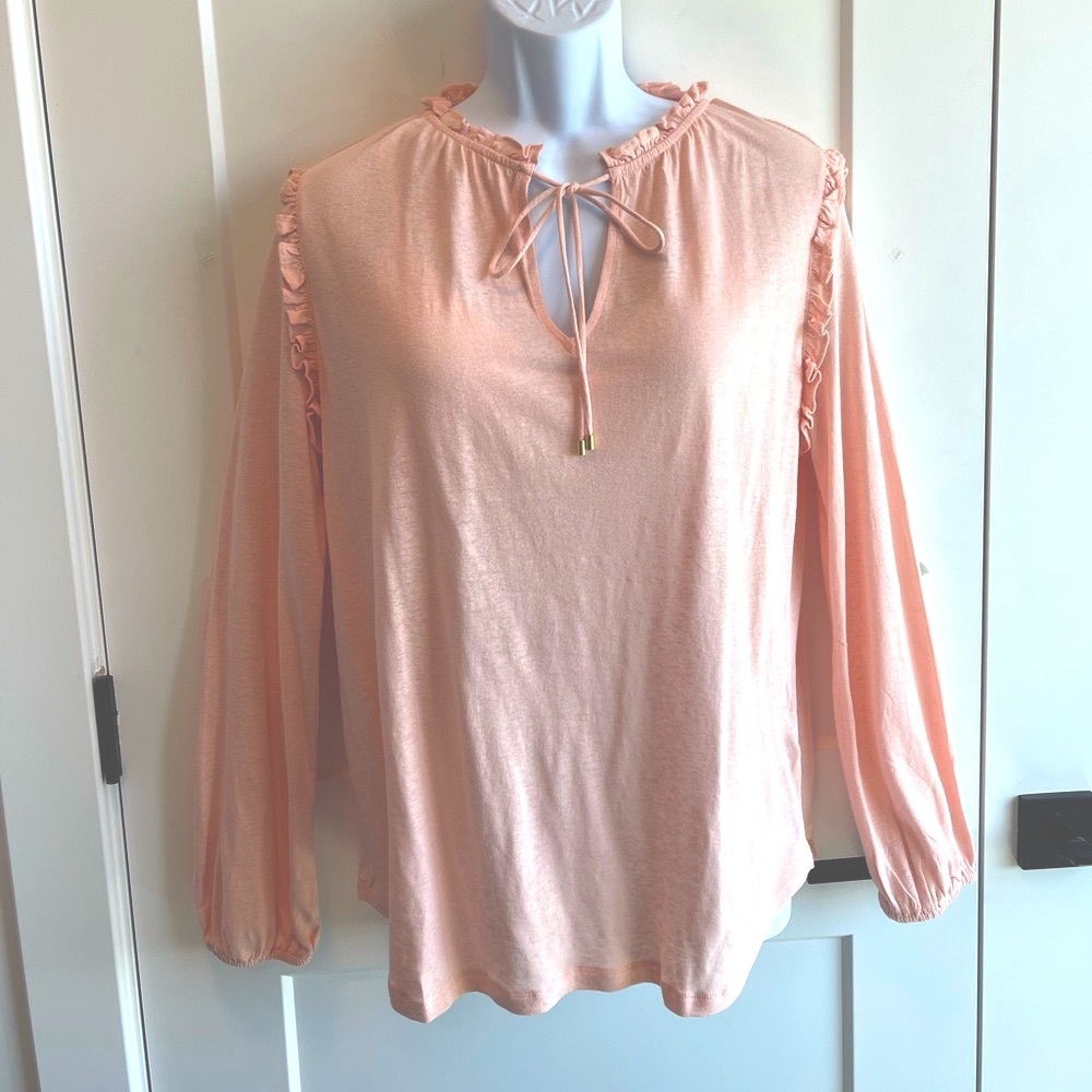 NWT Ralph Lauren Pink Long Sleeve Blouse Tie Front Size 1X